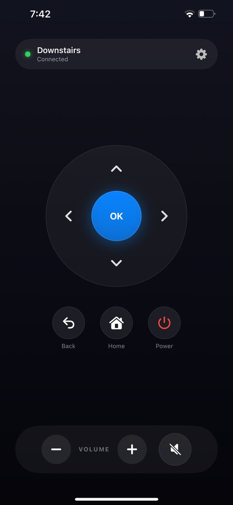 Breeze simple remote control screen with directional pad and volume